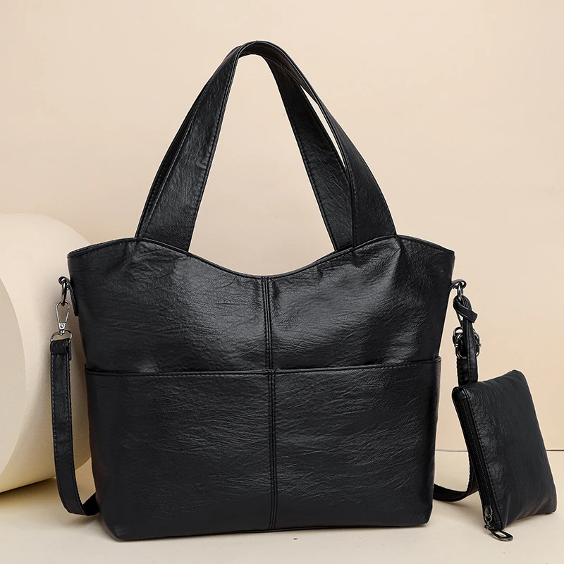 Duże czarne torby na ramię dla kobiet duże Hobo Shopper Sac jednolity kolor miękkie skórzane torebka na pasek podróżna kosmetyczka damskie