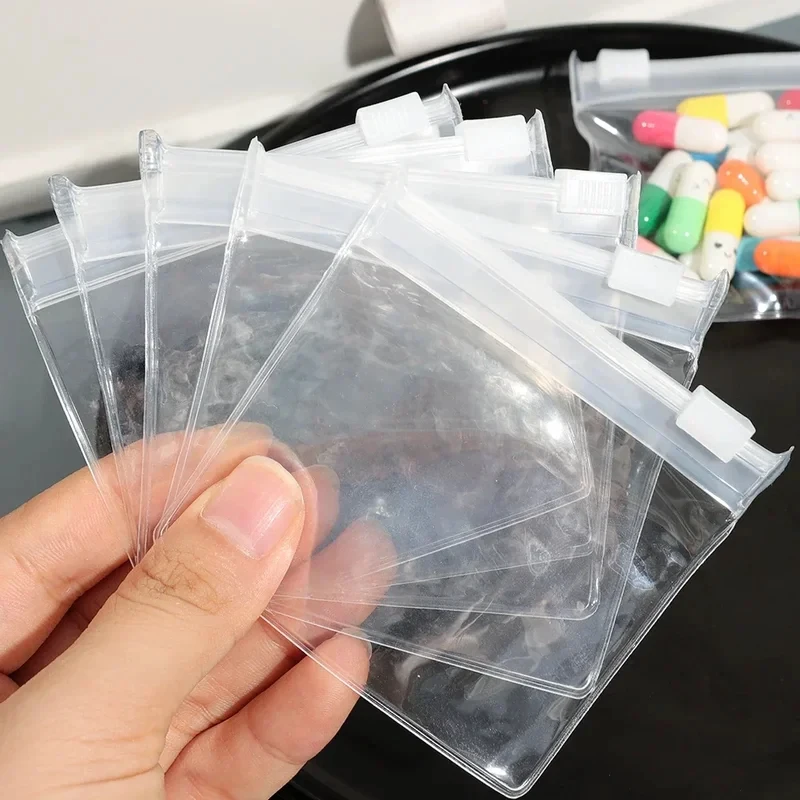 Mini Clear Bag Pill Dispenser Bags Protable Travel Jewel Pouch with Sliding Zipper Self-sealing Waterproof Storage Bags