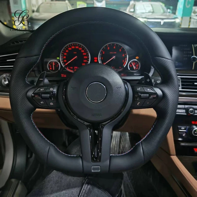 

For BMW F30 F10 F31 F11 F32 F34 F35 F20 F21 F22 F25 F26 F01 F80 E87 E90 Flat Bottom Full Leather Black M Sport Steering Wheel