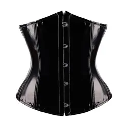 Fashion Black Glossy PVC Leather Corset Underbust Bustier Top Body Shaper for Women Waist Cincher Sexy Gothic Punk Corselet