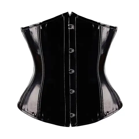 여성용 블랙 광택 PVC 가죽 코르셋, 언더버스트 뷔스티에 탑 바디 셰이퍼, 허리 신처, 섹시한 고딕 펑크 코르셋, 패션