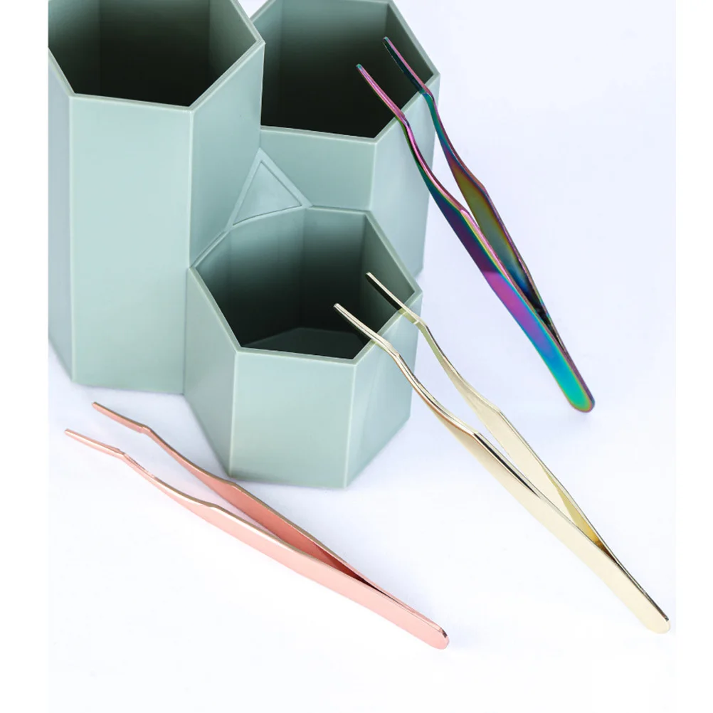 

2 PCS Eyelash Tweezers Clip Grafting Eyelashes Curved Tip Metal for Women Pointy