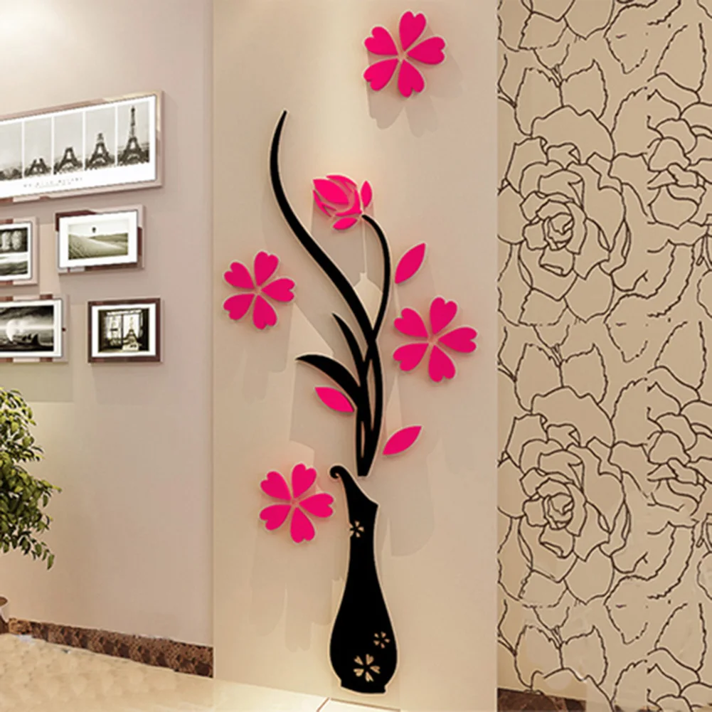 DIY Vas Bunga Wallpaper Berperekat Pohon Kristal Akrilik 3D Stiker Dinding Decal Kamar Anak-anak Dekorasi Rumah