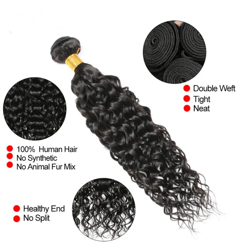 Water Wave Human Hair 3 Bundles 8-30 Inches 100g/Bundle 100% Unprocessed Brazilian Curly Bundles Natural Color Human Hair