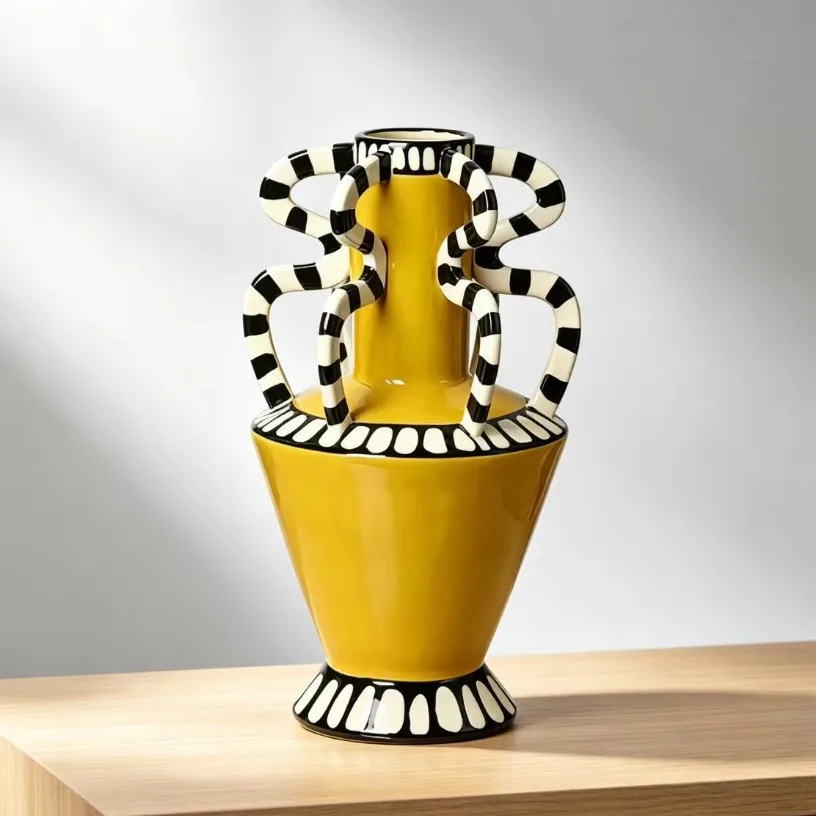 With handle resin painted vase flower device retro artistic home desktop