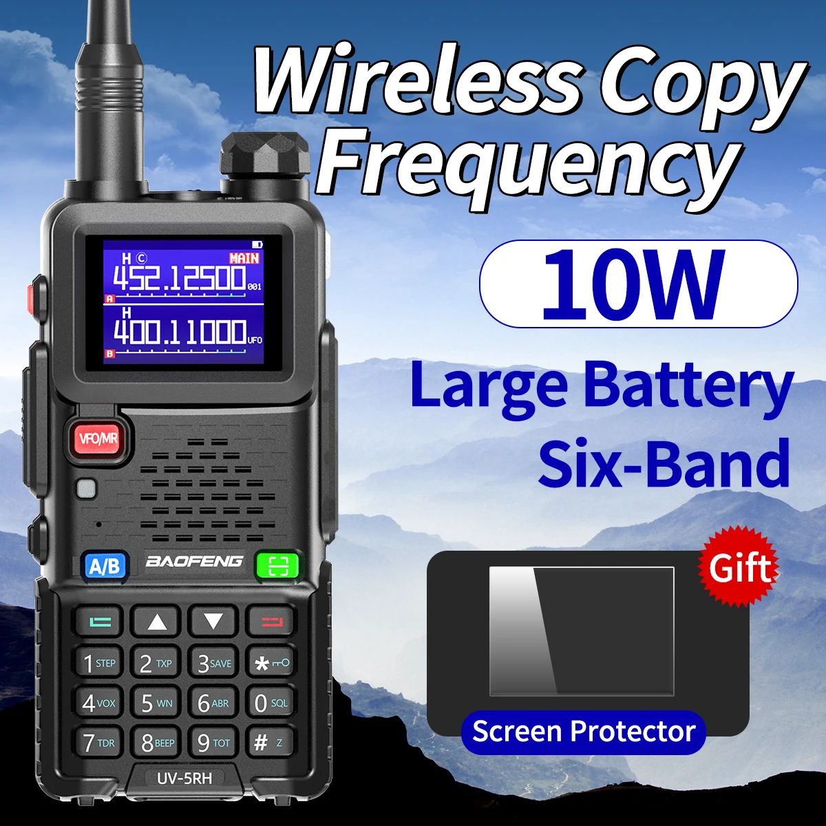 Baofeng UV-5RH 10W Walkie Talkie Six Band Wirless Copy Frequency Type-C Charger Upgraded UV 5R Transceiver Ham Two Way Radio