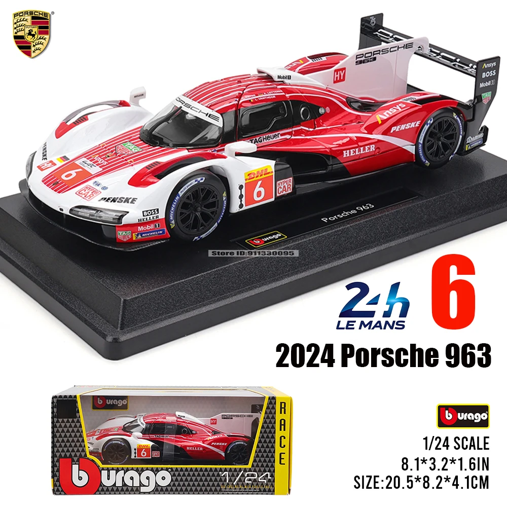 

Ббраго 1:24 Porsche 963 # 6-гоночное издание, литая модель из сплава, детская игрушка, подарок бойфренду, коллекция имитационных автомобилей из сплава