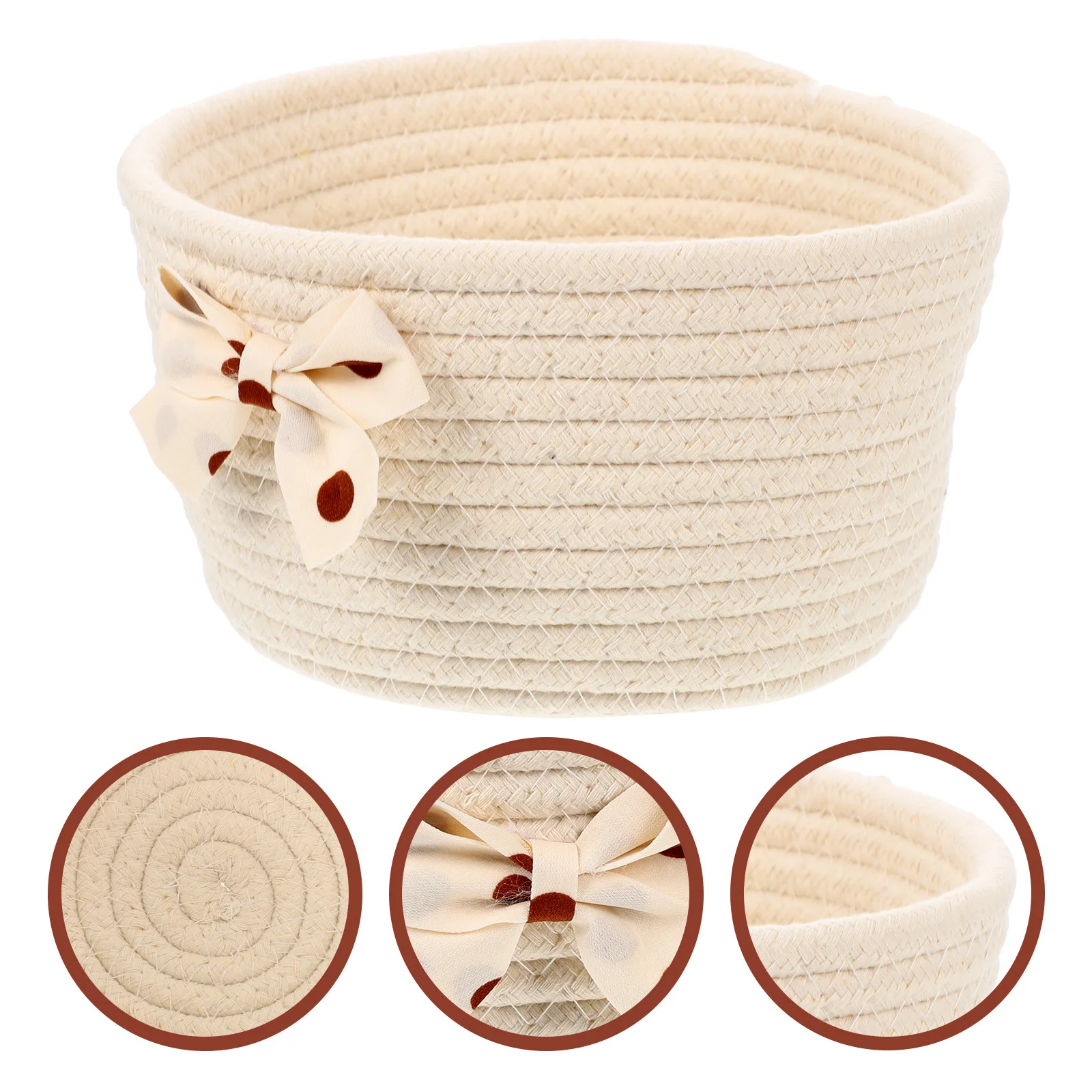 

Bowknot Storage Basket Nordic Cotton Rope Woven Round Baskets For Organizing Shelves Decorative Mini Storage Bin Baby