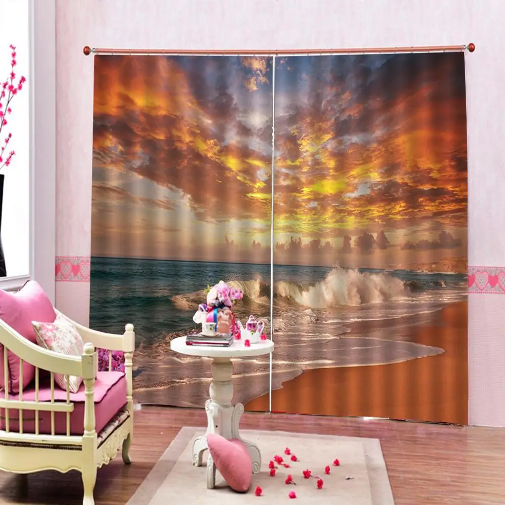 stereoscopic curtains photo Blackout Window Drapes Luxury 3D Curtains For Living room same color sea sky curtains