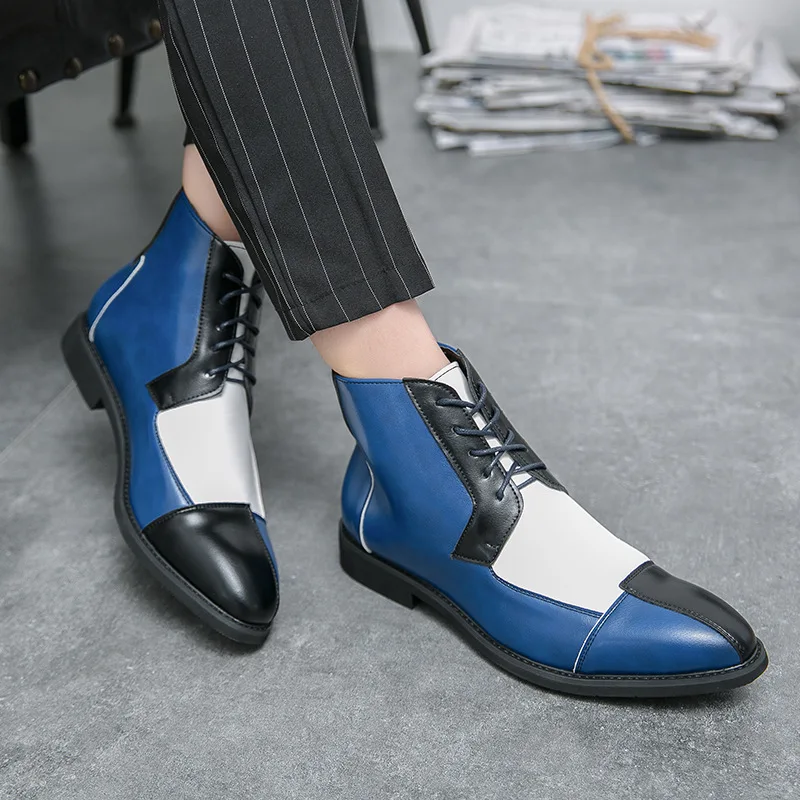 

Men's Boots High Tops New Autumn Fashion Mixed Colors Patchwork Ankle Boots Men's Casual Luxury Designer Shoes Zapatos Hombre