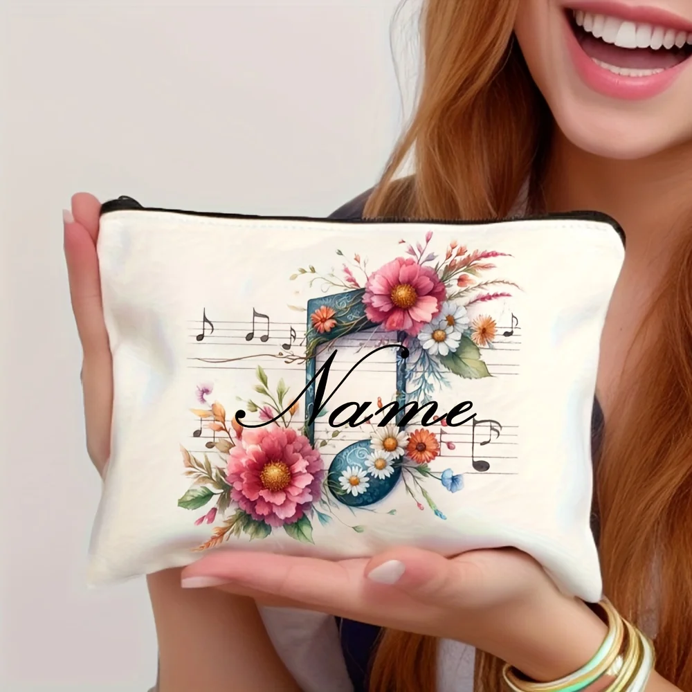 

Custom Name Vintage Rainbow Watercolor Butterfly Floral Music Note Staff Pattern Makeup Bag Toiletry Bag Pencil Case Gift Bag