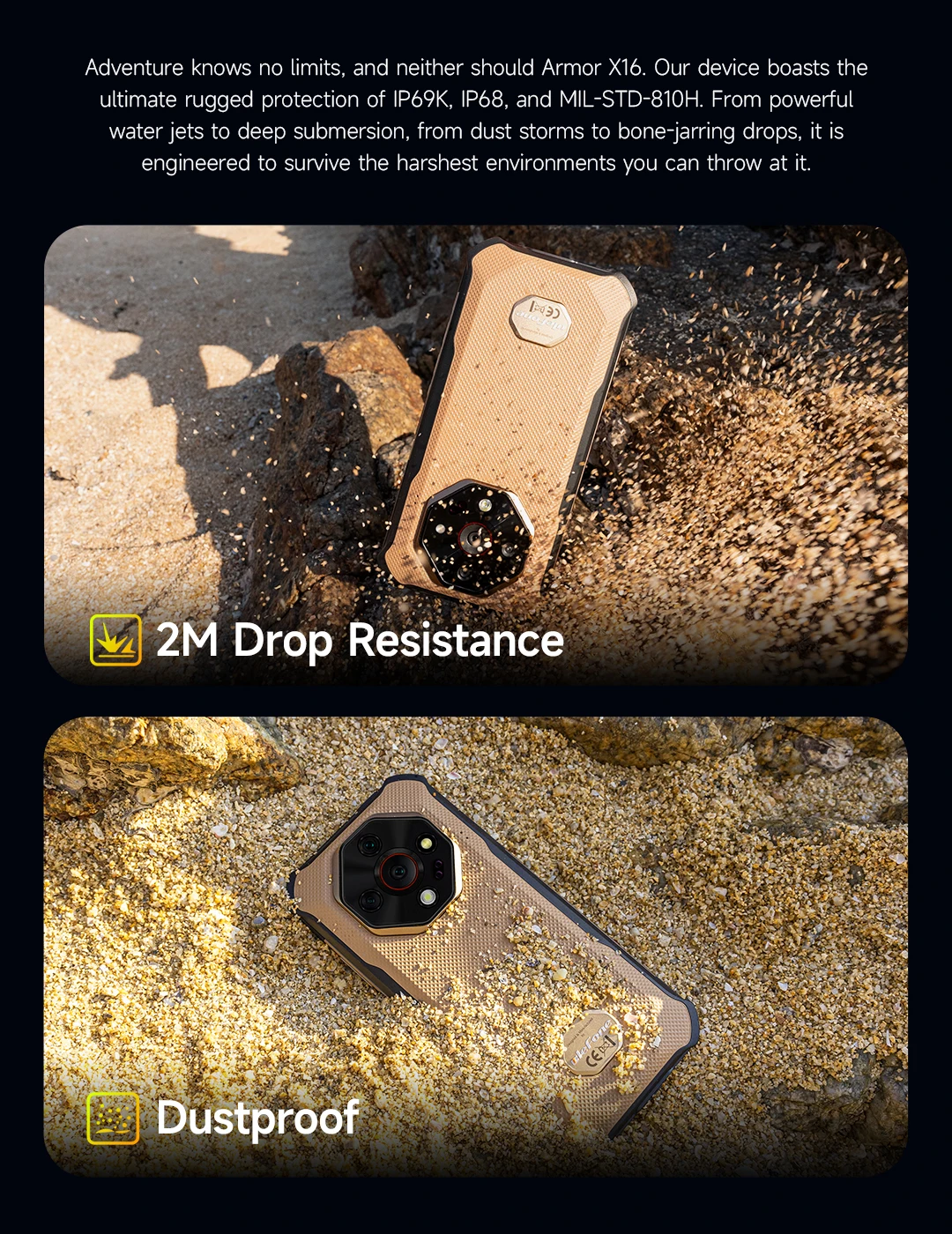 Ulefone Armor X16 4G Rugged Phone Smartphone Android 15 Up to 12GB+128GB 10360mAh Glare Flashlight 48MP Main Camera