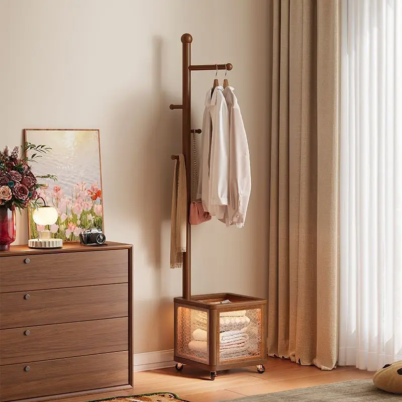 Hanging hanger hanger living room solid wood coat rack rack rack household dirty laundry basket bedroom moving with light