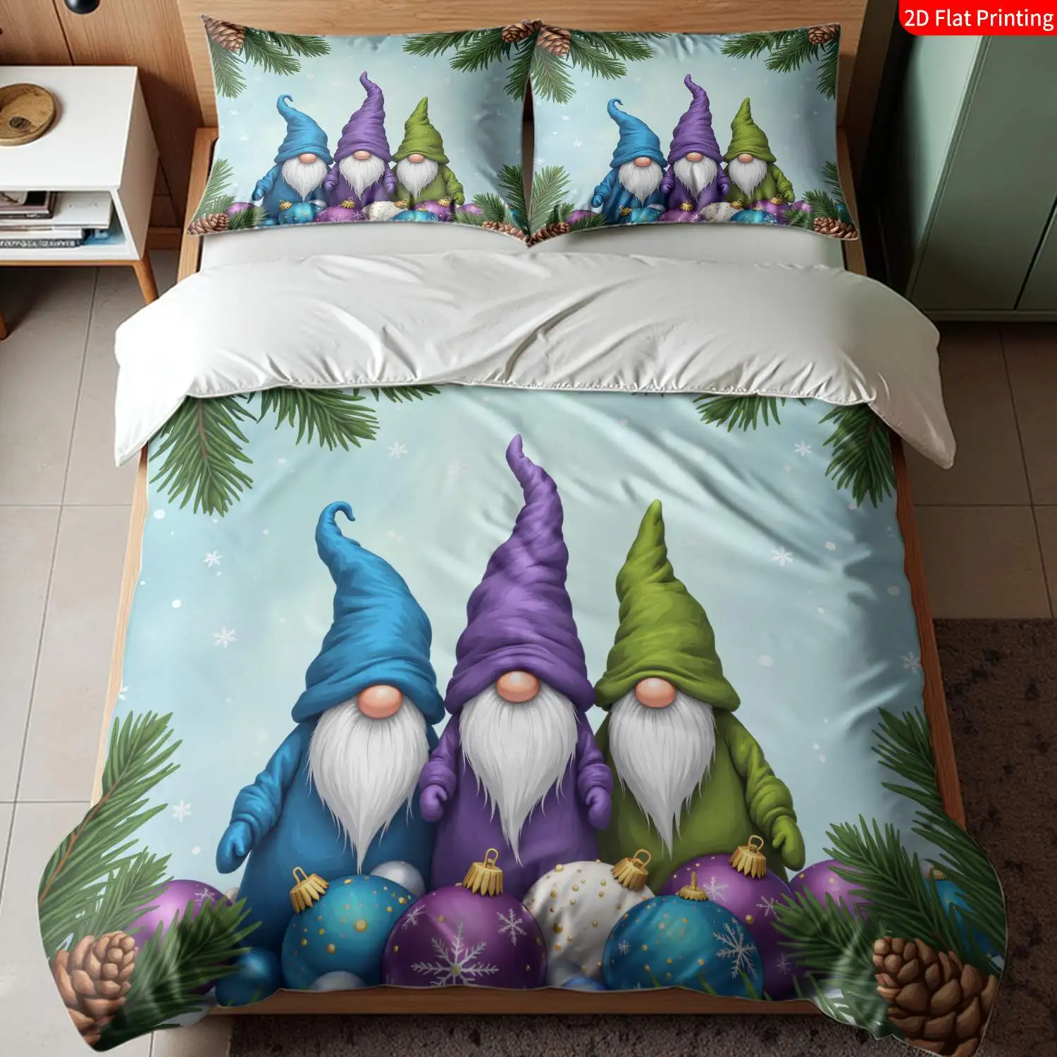 Christmas Gnomes Duvet Cover Winter Snow Holiday Style Santa Claus Xmas Comforter Cover Merry Christmas Bedding Set Twin Queen