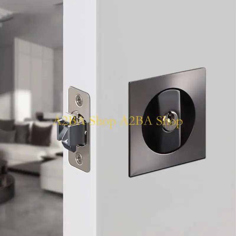 A2BA Privacy Pocket Door Lock Square Black Sliding-Door Lock for Barn Contemporary