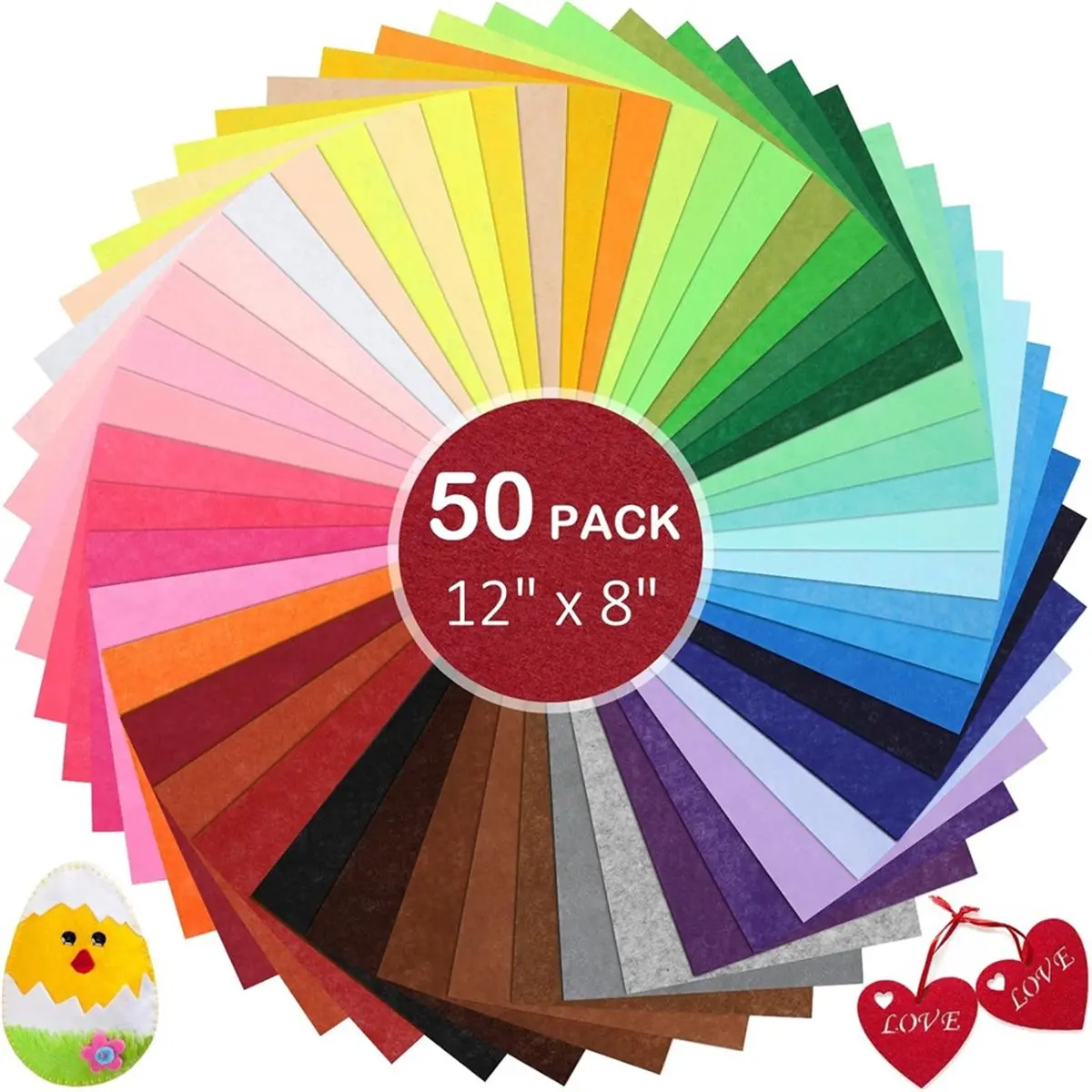 HAPPY EVER 50 Pack Stiff Felt Fabric Sheets 8x12 Inches Assorted Colors for DIY Crafts Patchwork Sewing Decoration