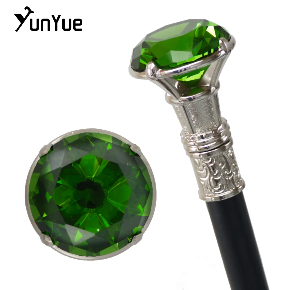 

White Green Diamond Type Walking Cane Gentleman Elegant Fashion Decorative Walking Stick Vintage Cosplay Crosier Knob Sceptre
