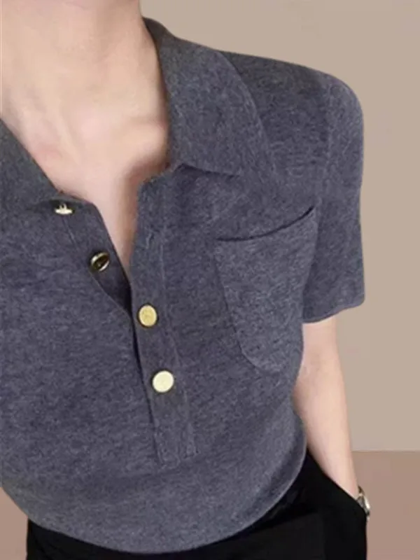 Ay Ice Silk Or Sve Ne Top de malha feminino Or Sle High End Feeling Trendy Summer Faion Ladies Wear