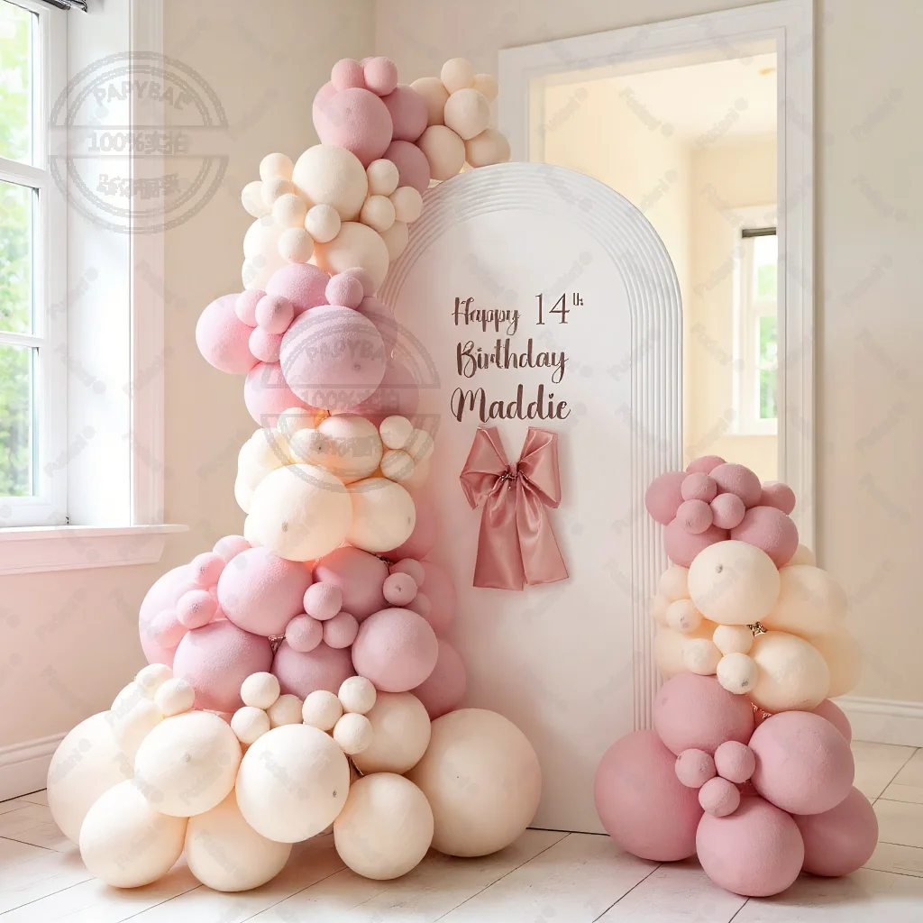 137 Stück rosa Luftballons, Girlande, Boho, weißer Sand, Dämmerung, staubige rosa Schleife, Ballonbogen für Geburtstag, Hochzeit, Babyparty-Dekorationen