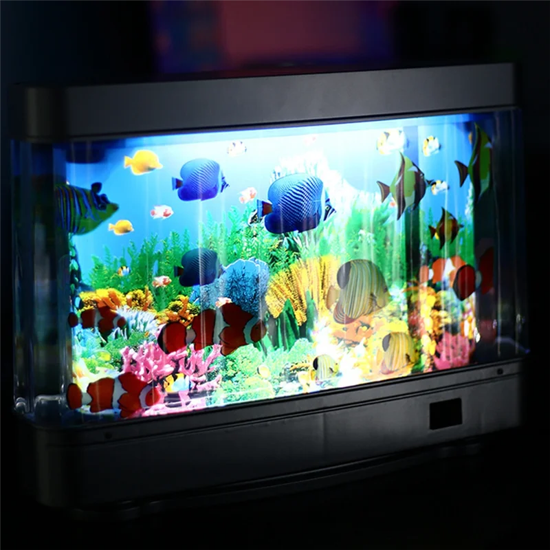 Led Fish Tank Lamp Dynamic Virtual Ocean Dolphin Artificial Tropical Landscape Night Light Cute Room Decoration EU Plug