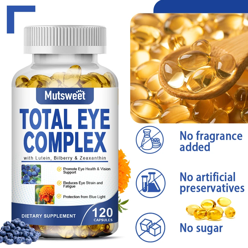 MUTSWEET Lutein Capsules with Bilberry Zeaxanthin Eyes Vision Cardiovascular Health Stress Relief Vitamin Dietary Supplement