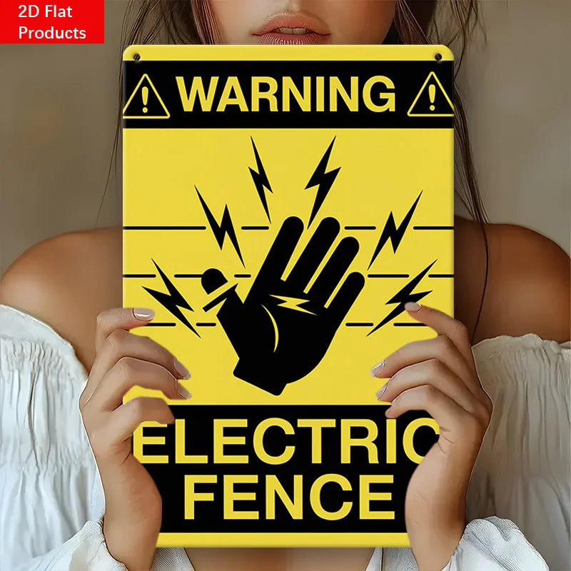 Electric Fence Warning Sign - Yellow & Black Metal Safety Sign with Pre-Drilled Holes, Durable  Design for Home, Shop, School,