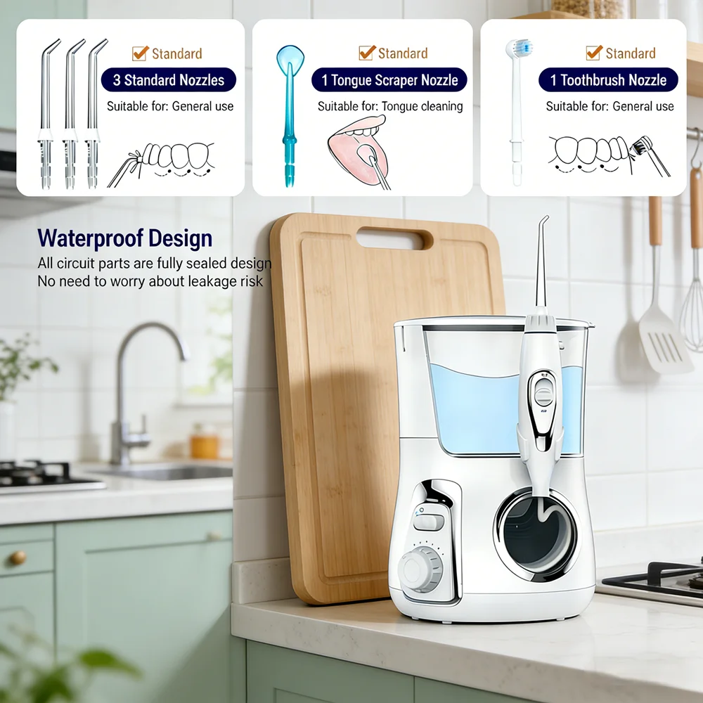 

Профессиональный ирригатор для полости рта, 10 режимов, 5 насадок, электрический настольный ирригатор, инструмент для домашней чистки зубов