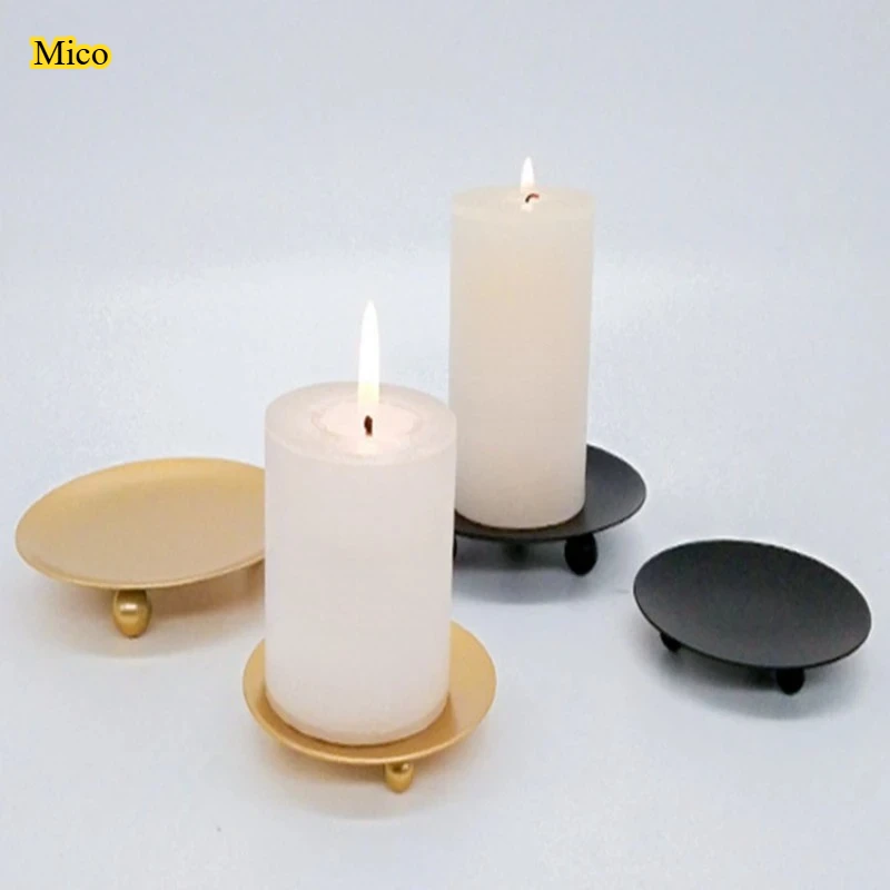 

2024 New American Black Round Aromatherapy Candle Tray Home Decoration Iron Candlestick Bottom Tray Candle Tray