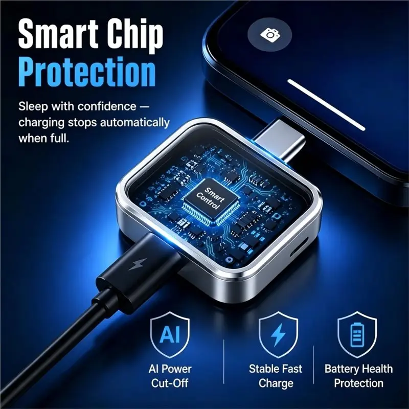 FEDI-140W USB C Auto Power Cutoff Adapter, Full Charge Disconnect Protector, Type C Fast Charging Battery Saver
