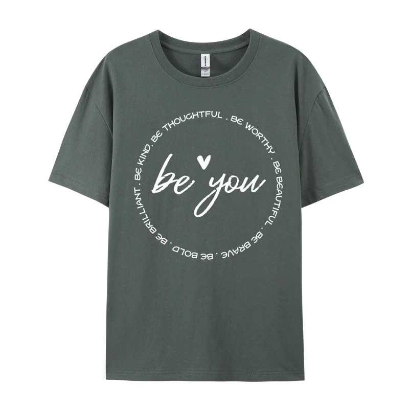 Word Combination Circle T-Shirt Be Kind Be Thoughtful Be You T Shirt For Men Europe Tshirts Slim Fit Fitted Round Neck T-Shirt