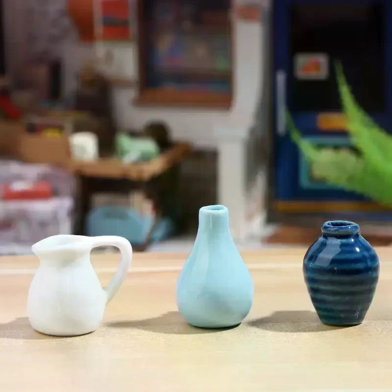 Aimant stéréo 3D pour décoration de maison, 1 pièce, petit Vase Miniature en céramique pour maison de poupée de Style Ins, autocollant pour réfrigérateur