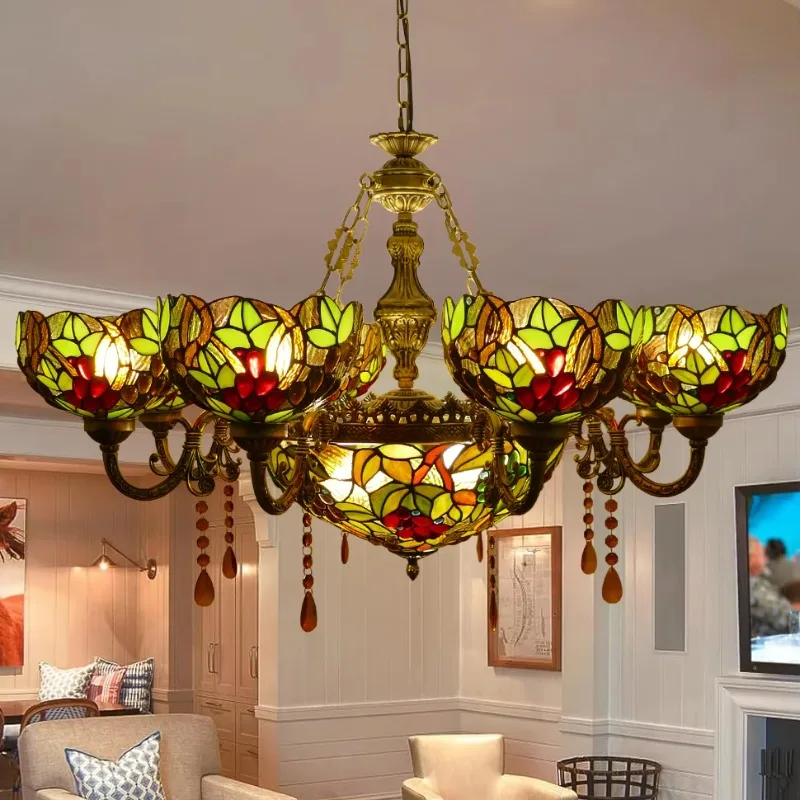 

Design lampshade, handmade stained glass living room restaurant hotel bar coffee shop multi-headed crystal chandelier