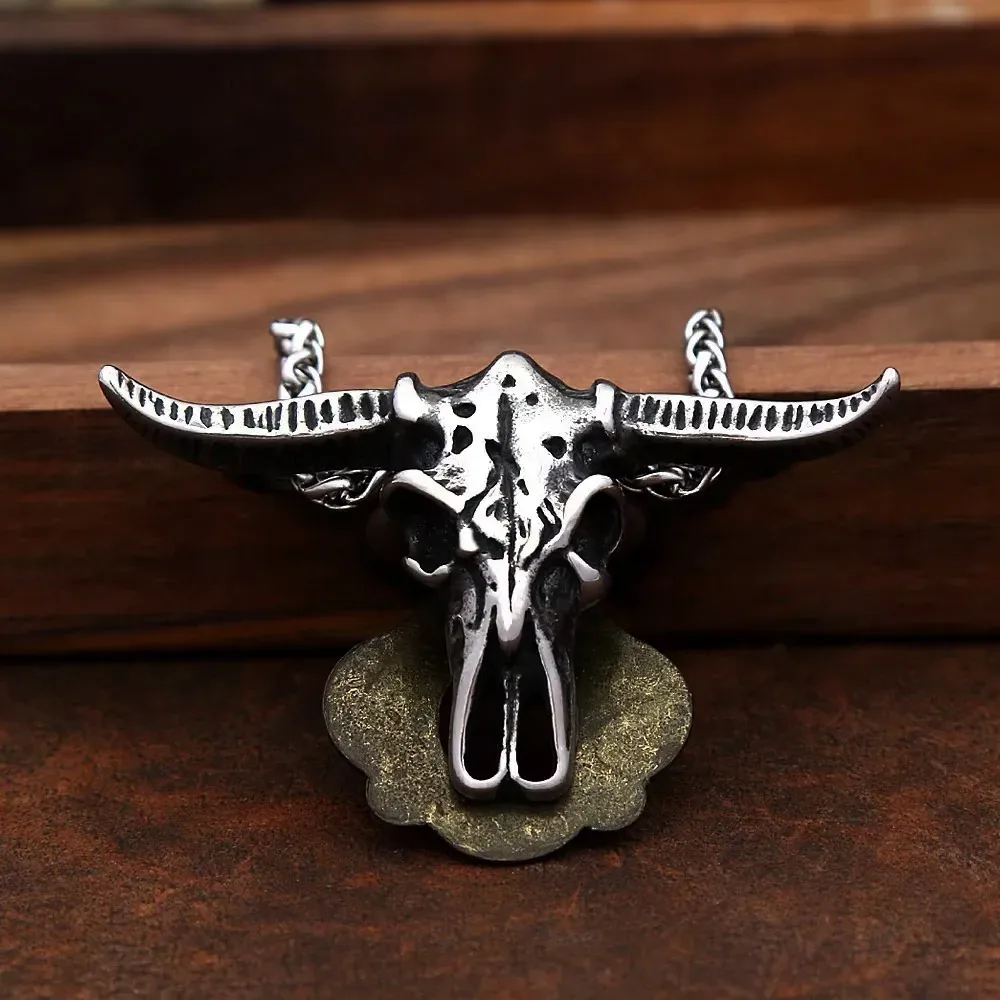 Vintage Bull Skull Stainless Steel Pendant Necklace Longhorn Bull Head Design Unisex Western Punk Fashion Jewelry Accessories