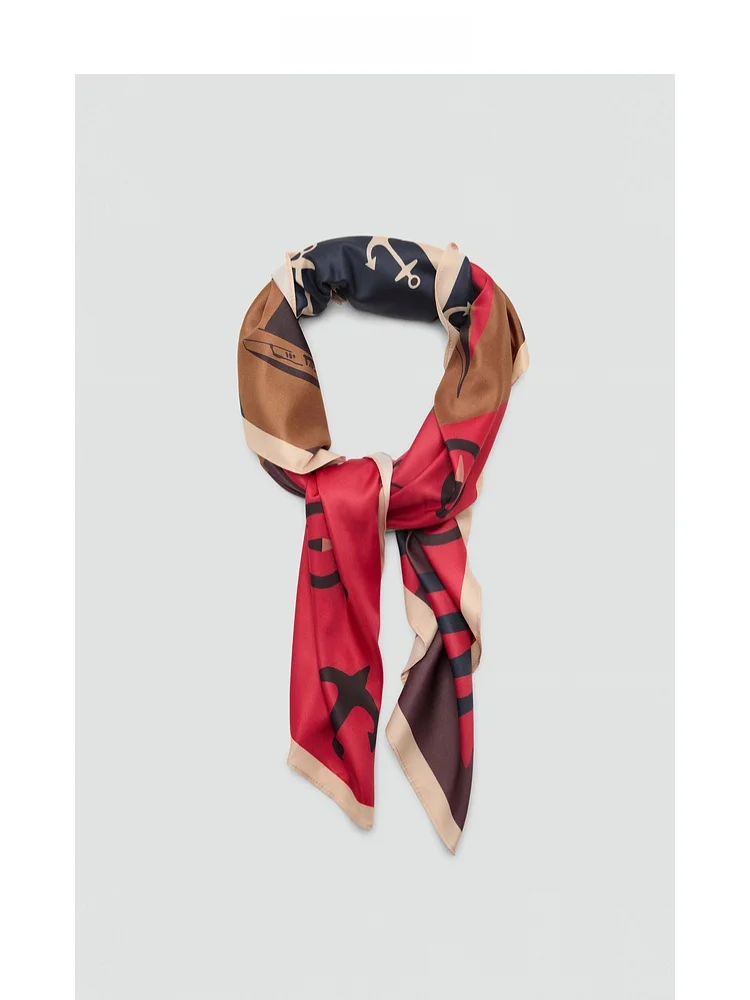 mango-women's-scarf-nautical-print-versatile-simple-fashion-spring-autumn-polyester-fiber-small-square-scarf-multi-functional