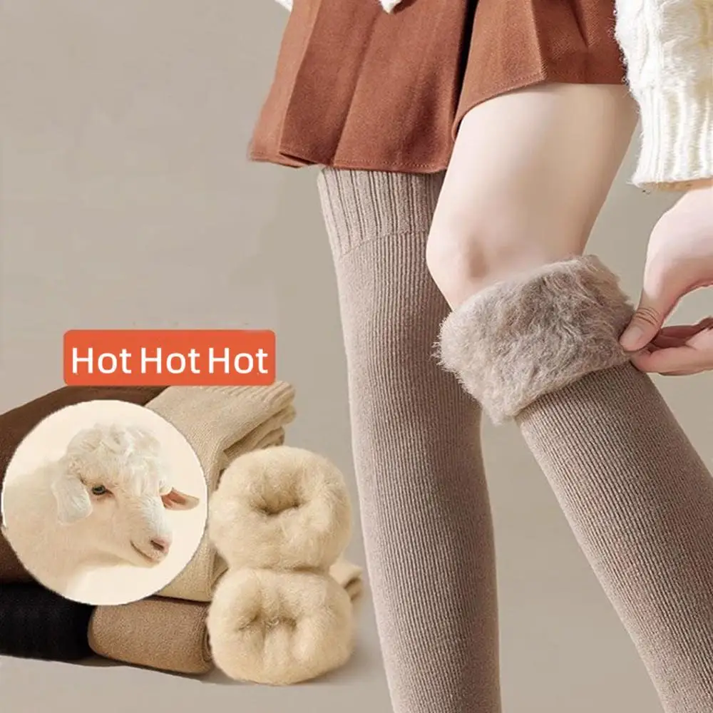 الشتاء المرأة فوق الركبة الجوارب الدافئة الفخذ العليا الجوارب سميكة الصوف مبطن عالية الخصر الجوارب زائد المخملية التمهيد الكفة تدفئة الساق