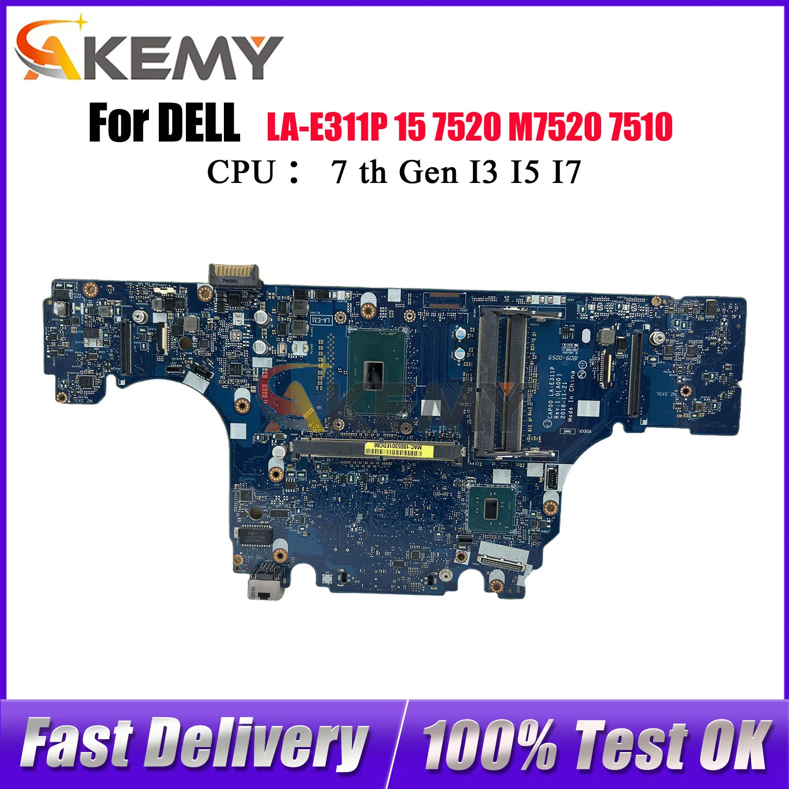 

For Dell Precision 7520 M7520 Notebook Mainboard LA-E311P with i5 i7-6th 7th Gen CPU 0H91VT 0W513H 00G75Y Tested OK
