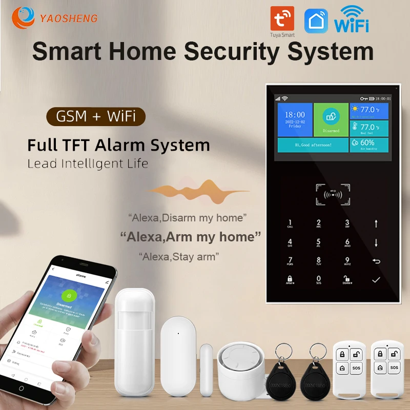 Tuya Smart Home Alarm System Wireless Home Alarm Support Alexa & Google Home With Temperature Humidity Display Security Alarms