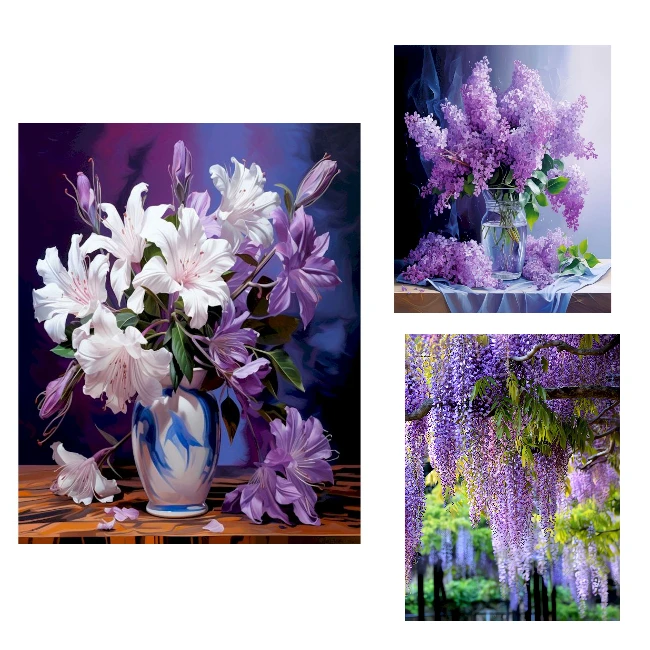 

500/1000/1200/2000PCS Jigsaw Puzzles Purple Flowers Still Life Family Activity Games for Gameroom Bedroom Home Decor Gift