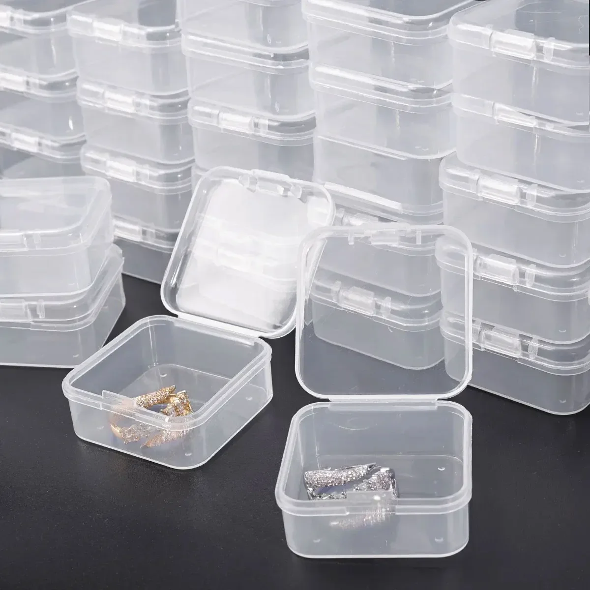 60/100PCS Mini Storage Box Transparent Square Plastic Box Earrings Jewelry Packaging Storage Small Square Box Jewelry Organizer
