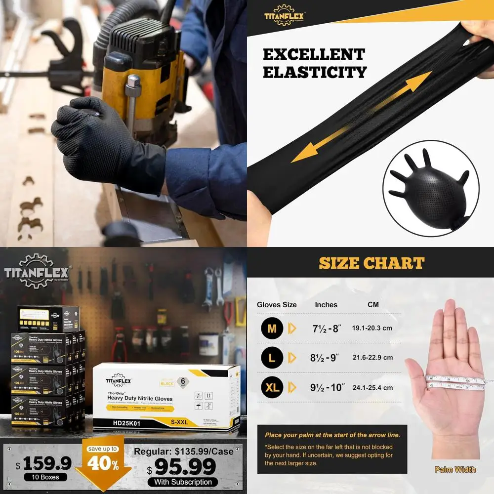 

Прочные черные промышленные нитриловые перчатки с рельефной ромбовидной текстурой, без латекса (6/8 мил)