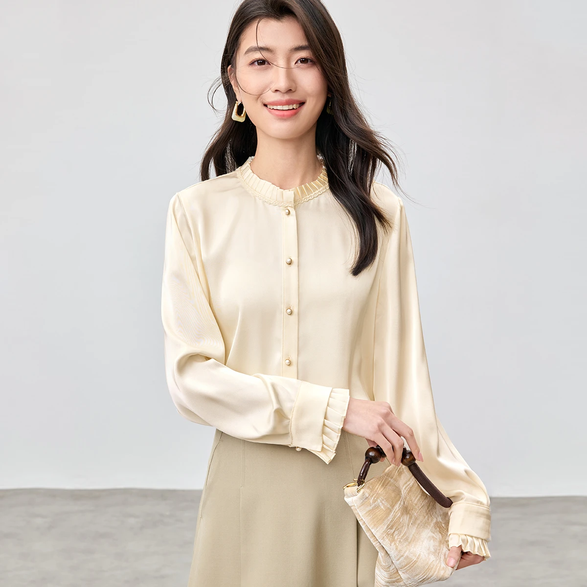 SENTUBILA قميص نسائي أنيق للتنقل 2025 خريف جديد مكتب سيدة بلوزة بلون فضفاض كم طويل ملابس علوية 151C58947X