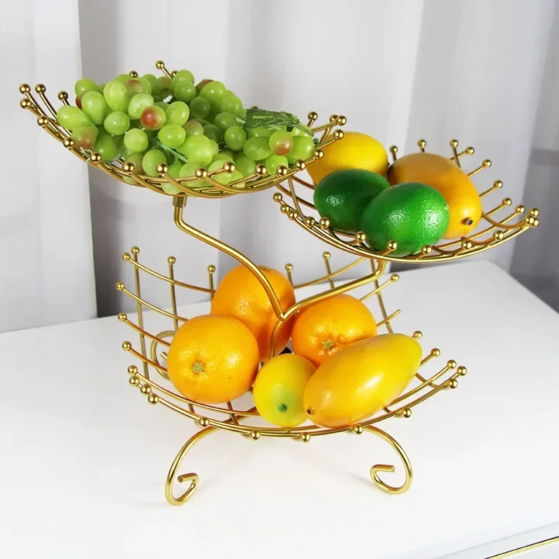 Three-layer Iron Art Steel Ball Grid Fruit Basket European-style Livingroom Dried Fruit Plate Household Multi-layer Fruit Basket