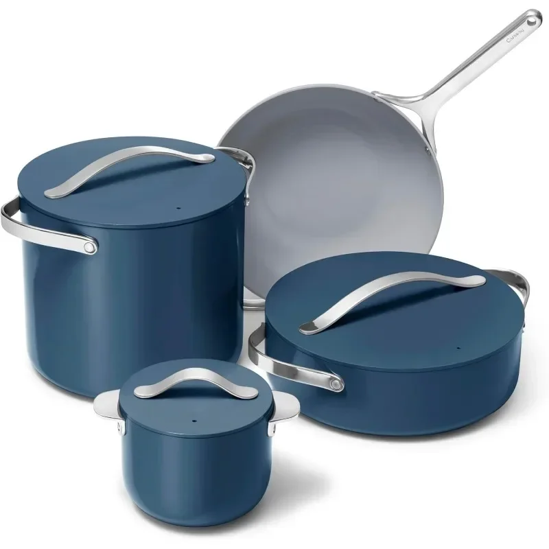 

Collection - Specialty Cookware Set - Petite Cooker, Stir Fry Pan, Rondeau, & Stock Pot - 3 Lids & Storage Organizer Included