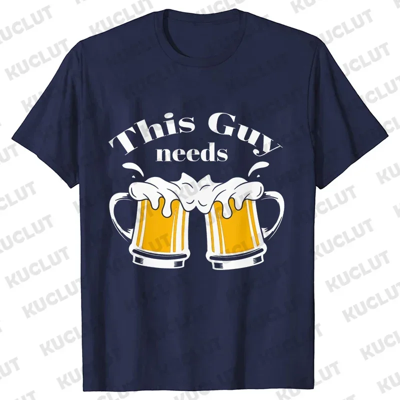 Men's Street Wear T-shirts Need Beer Graphic Tee Shirt Homme Funny Low Battery Need Beer Novelty T-Shirt Drinking Party Tshirts