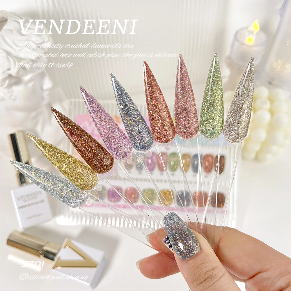 Vendeeni 9 colori/set colori caramelle glitter diamante spezzato gel smalto UV LED paillettes manicure smalto per unghie con carta colorata