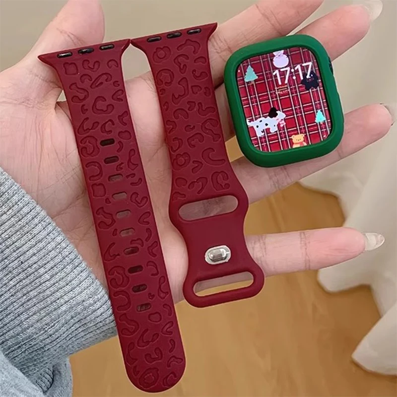 Engraved Leopard Strap For Apple Watch Band ultra2 49mm 45mm 44mm-42-46mm 41mm-40mm Silicone bracelet Series 10 9 8 7 se 3 6 5 4