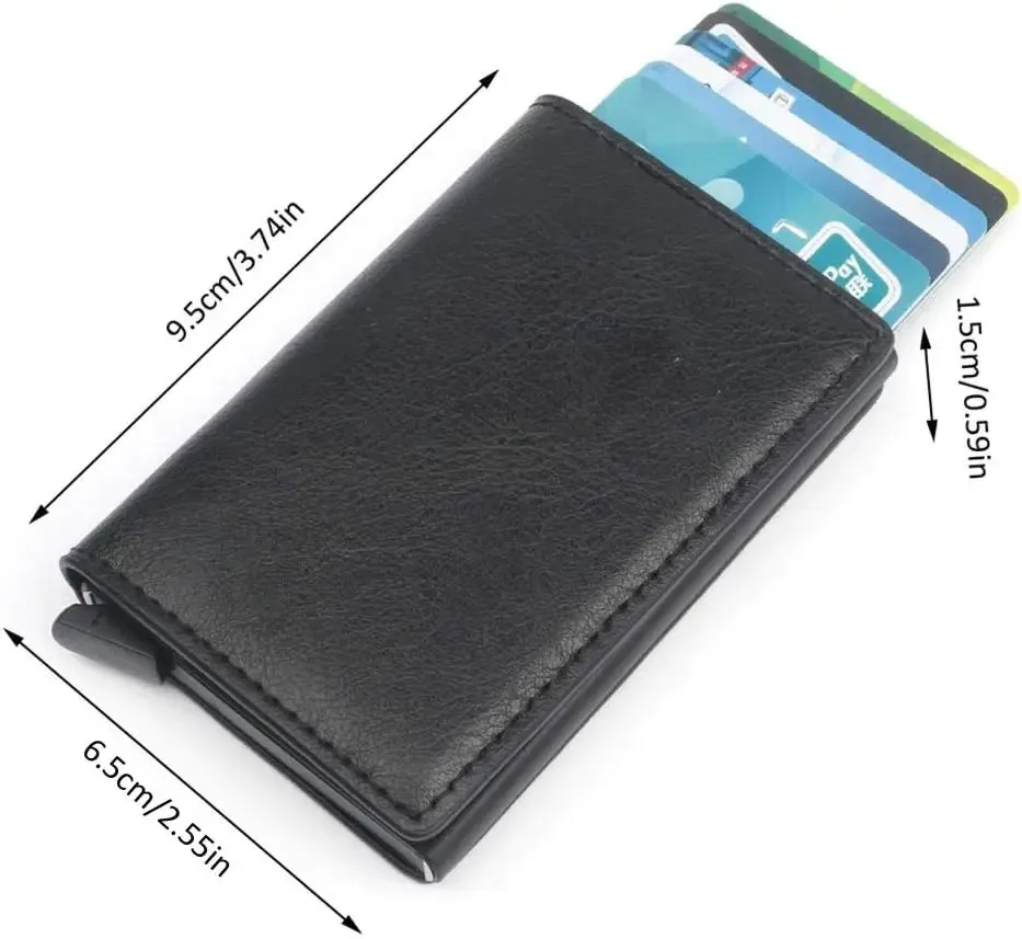 Carbon Black Mini Rfid Business Wallets Pink Card Holder Purse Metal Thin Slim Smart Minimalist Wallet