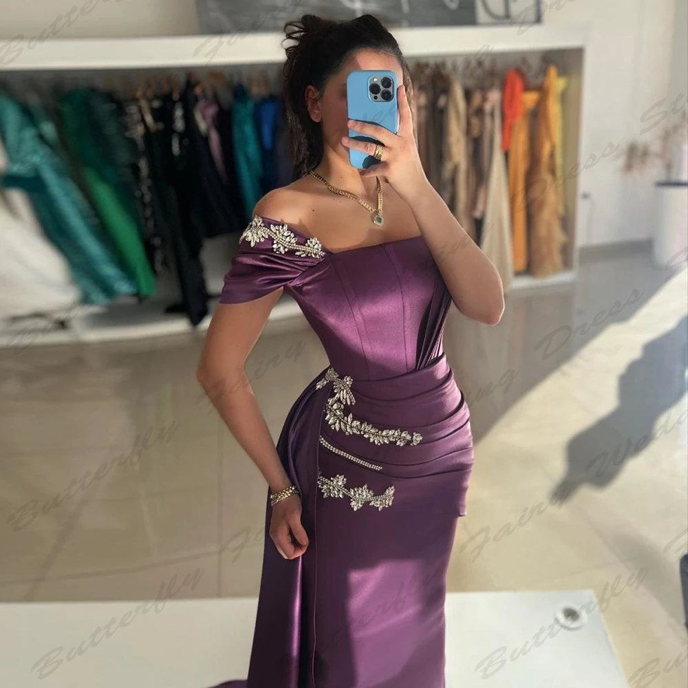 Splendidi abiti da sera lunghi Sexy Backless formale elegante con spalle scoperte a maniche corte con spacco alto semplici abiti da ballo per feste con straccio