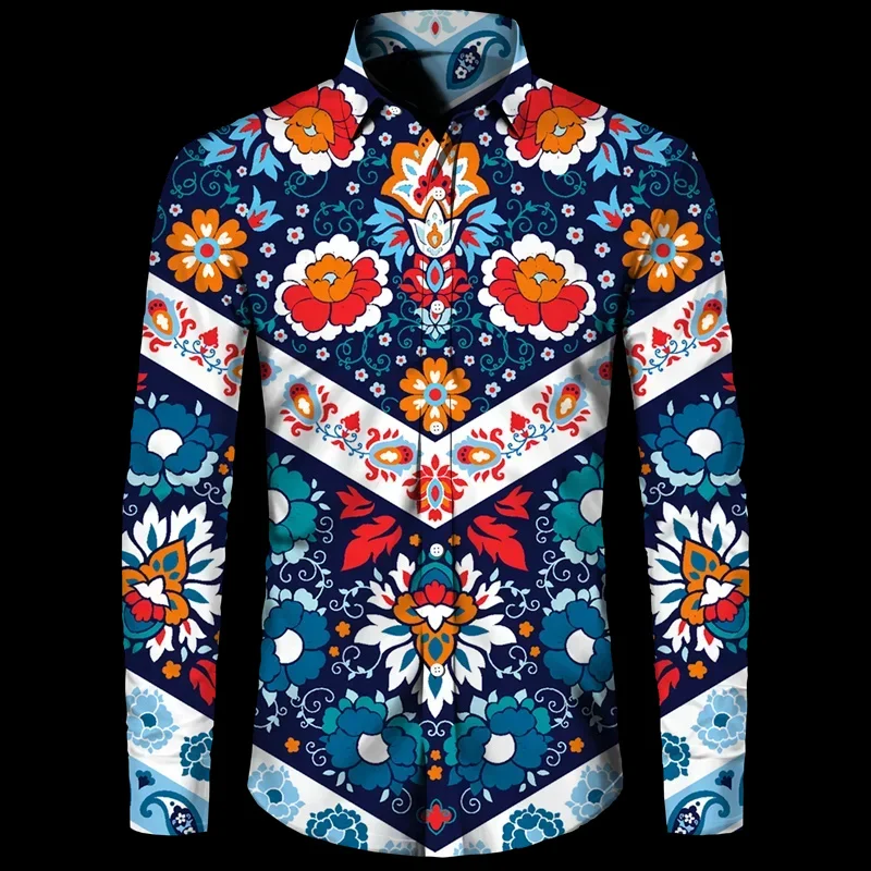 Vintage 3D Ancient Babylon Paisley Pattern Printed Long Sleeve Shirts Hinduism Spiritual Totem Graphic Office Shirts For Men Top