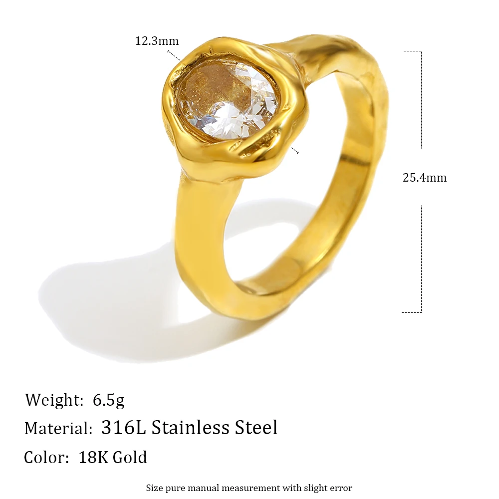 E.B.belle Schlichter Stil, großer Zirkon-Ring, kreativer personalisierter Edelstahl, anlaufgeschützter Charm-Schmuck für Frauen